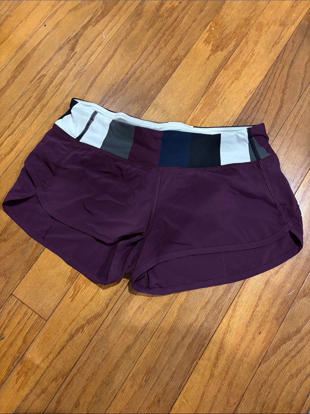 Lululemon OG Women’s Plum Athletic Shorts with Multicolor Waistband